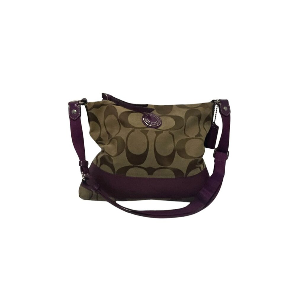 COACH Signature Purple Stripe Crossbody/Shoulder Bag F19220 Brown/Khaki/Purple